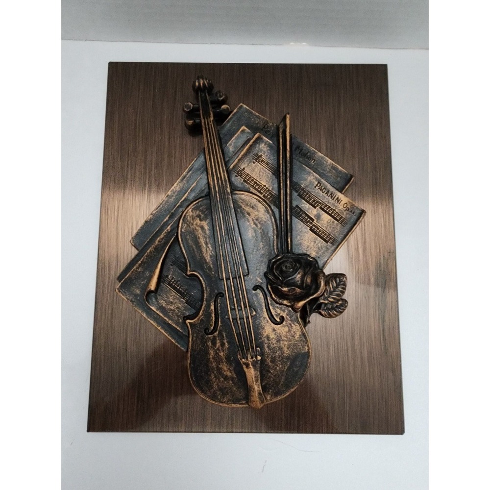 Coppercraft Guild copper art Violin roses and sheet music 3D
